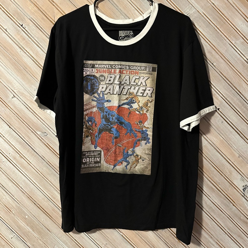 Marvel Comics Black Panther Graphic T-Shirt Comic Book Strip Black White